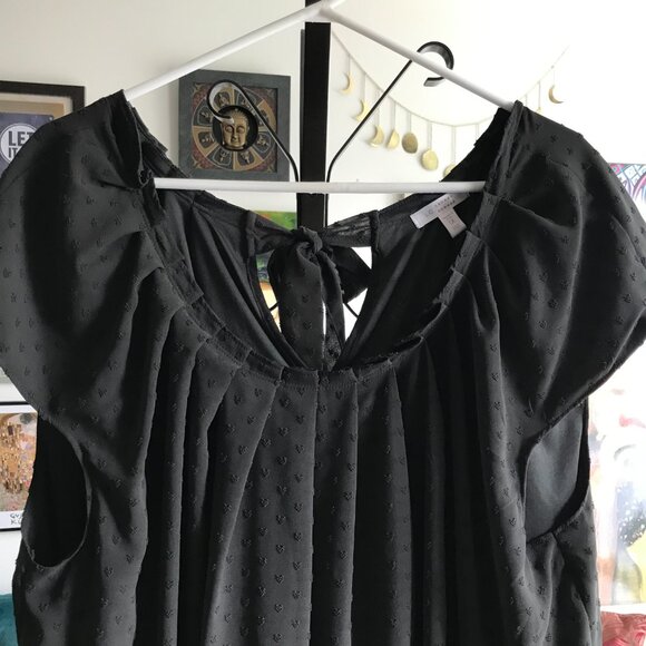 LC LAUREN CONRAD size 1X Dark Gray Swiss Dot Chiffon Tunic Peasant Blouse Top - Picture 2 of 5